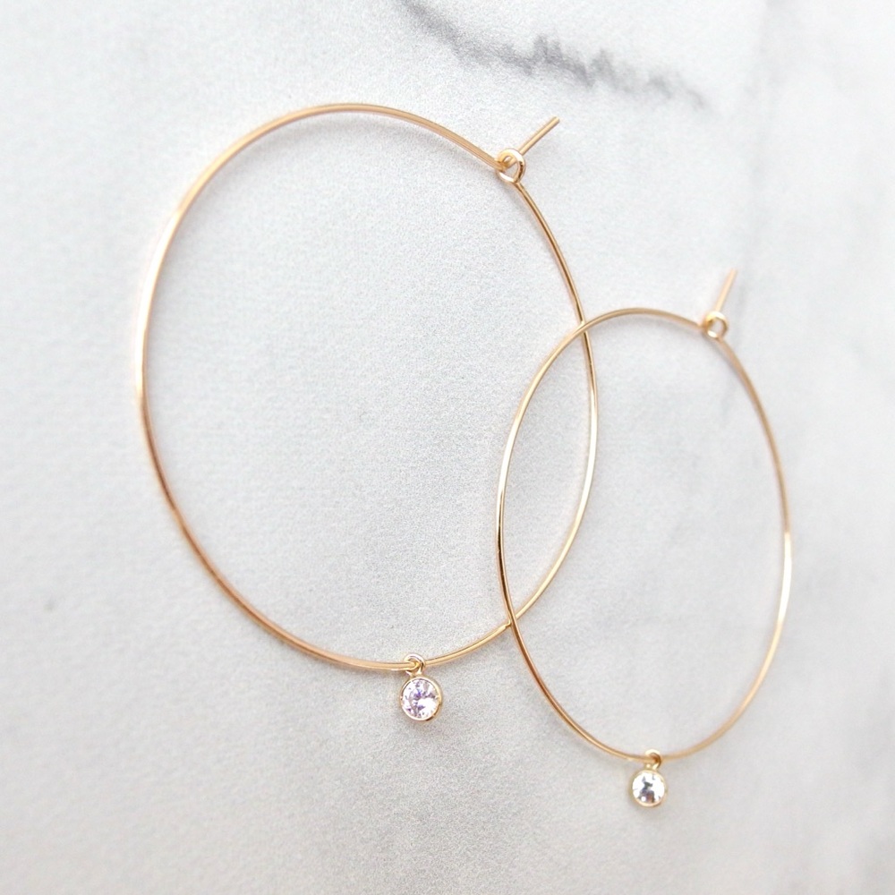 Large diamond cz hoop earrings 14k GF